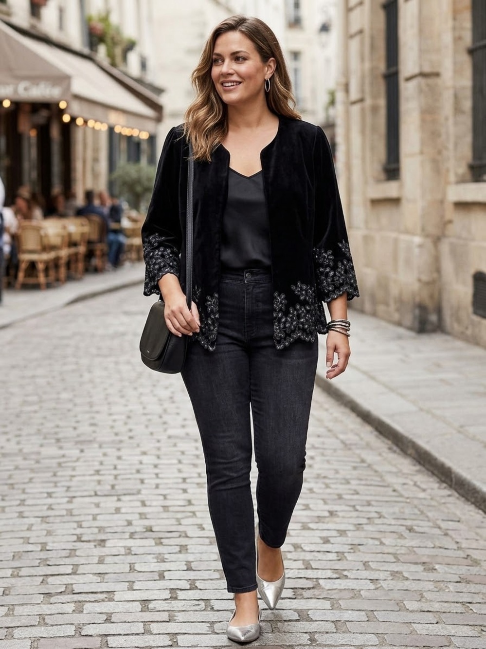 Peter Nygard Black Velvet Embroidered Jacket/Blazer